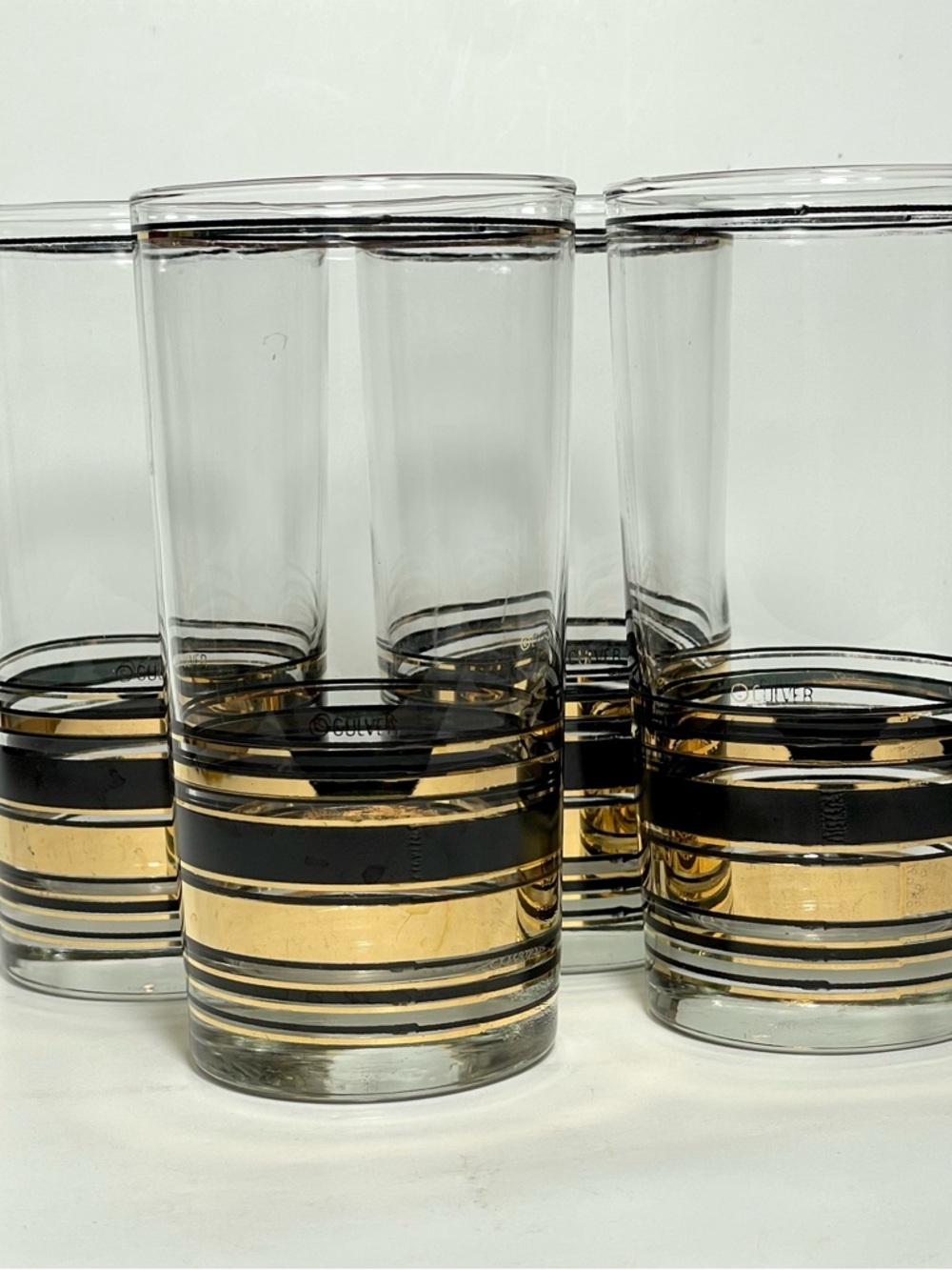 Vintage Culver Mid Century Modern Highball Glass Tumblers Devon Black Set of 4